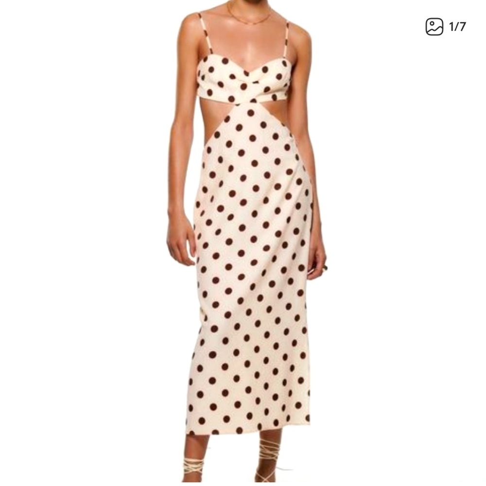 Zara Cream and Brown Cut-out Polka Dot Dress Size SMALL